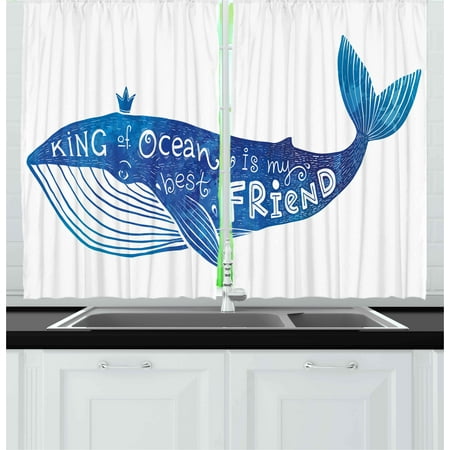 Whale Curtains 2 Panels Set, Kind of Ocean is My Best Friend Quote with Whale Fish Paintbrush Artsy Picture, Window Drapes for Living Room Bedroom, 55W X 39L Inches, Violet Blue White, by (Best Kind Of Window Tint)