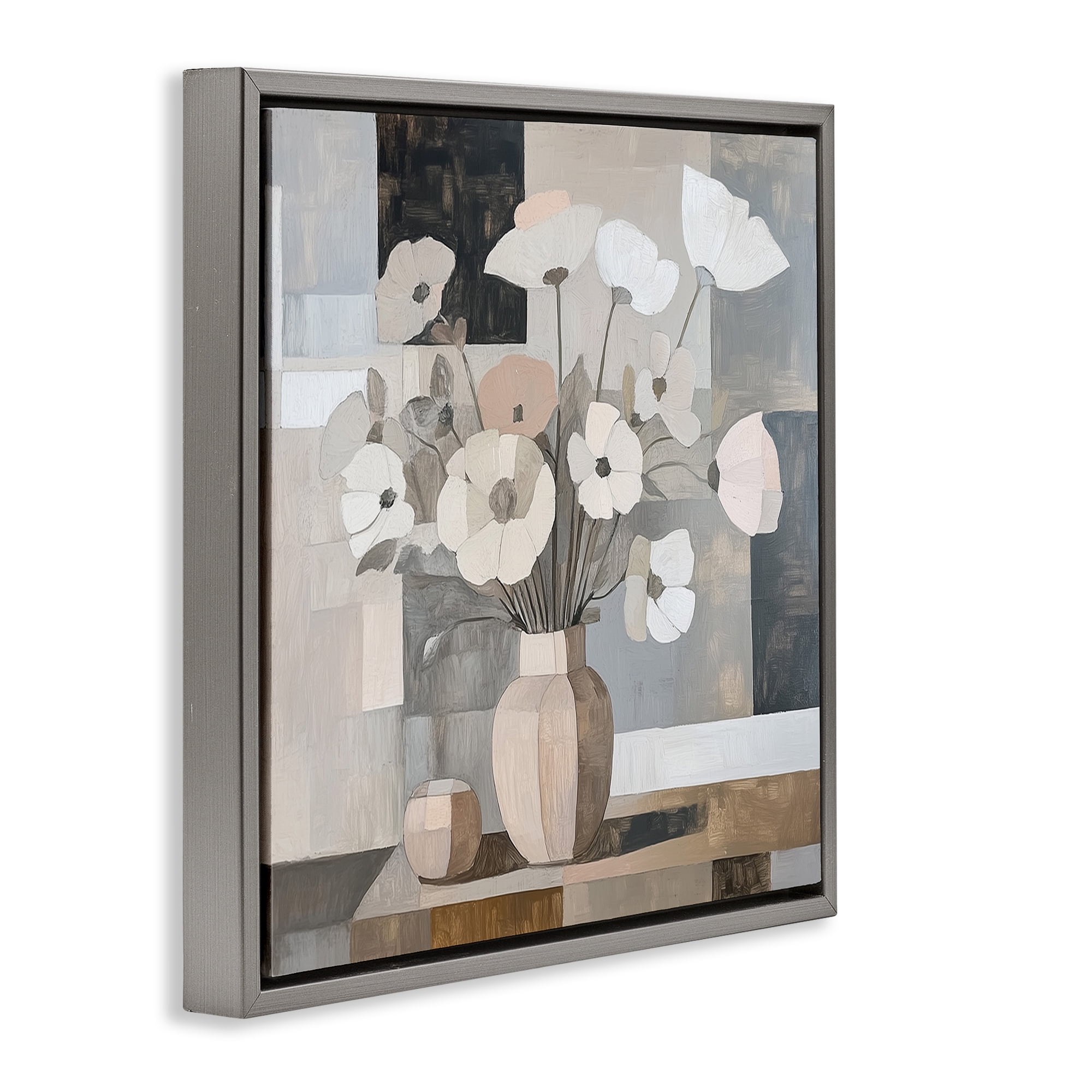 Stupell Industries Muted Pastel Poppies in Cubism Gray Framed Floater Canvas Wall Art, design by Heidi Kuntz