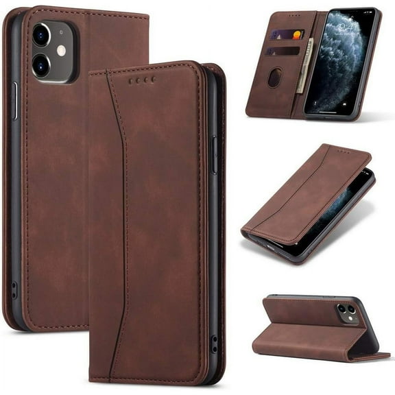 Wallet Case for iPhone 11 6.1 inch, Premium PU Leather Case Vintage Matte Wallet Flip Cover [Card Slots] [Magnetic Closure] Stand Function Folio Shockproof Full Protection for iPhone 11 -Coffee