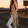 thumbnail image 4 of APEXFWDT Western Fringe Suede Vest for Women, Sleeveless Open Front Hollow Out Long Tassel Casual Waistcoat, 4 of 8