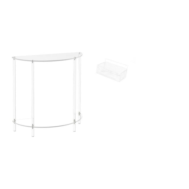 Mesita de noche de acrílico,Mesa auxiliar de acrílico transparente Mesa auxiliar transparente en capas,Mesa pequeña de acrílico,mesita de noche pequeña,compacta,Cesta de almacenamiento