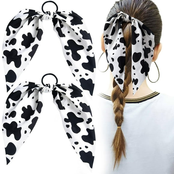 Mxxipp 2 bandas para el pelo con estampado de vaca para mujeres y niñas, antideslizantes, lazos elásticos para el pelo, lazos para orejas de conejo, coleteros, accesorios para cabello rizado, recto, f
