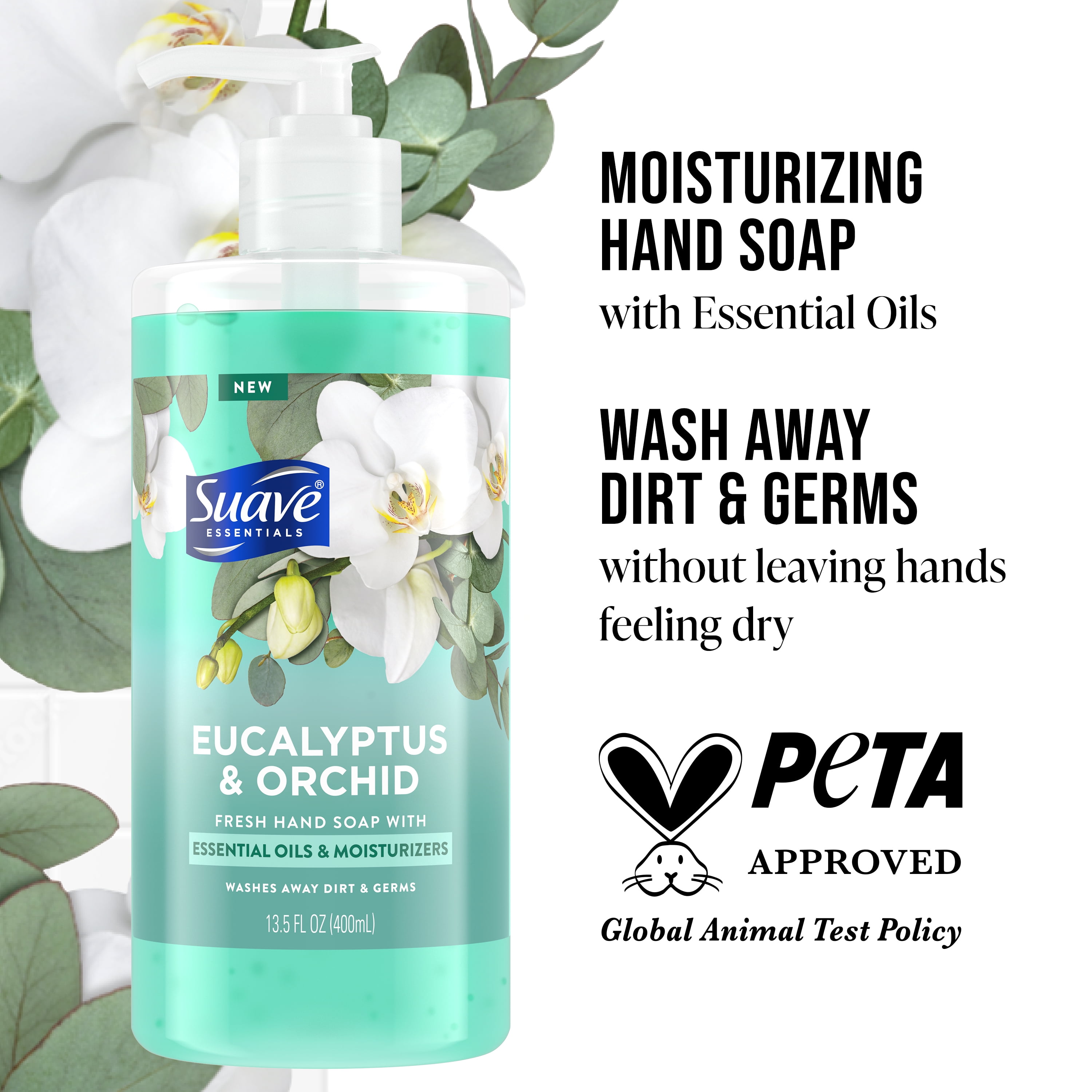 (4 pack) Suave Essentials Liquid Hand Soap, Refreshing Eucalyptus & Orchid, 13.5 fl oz