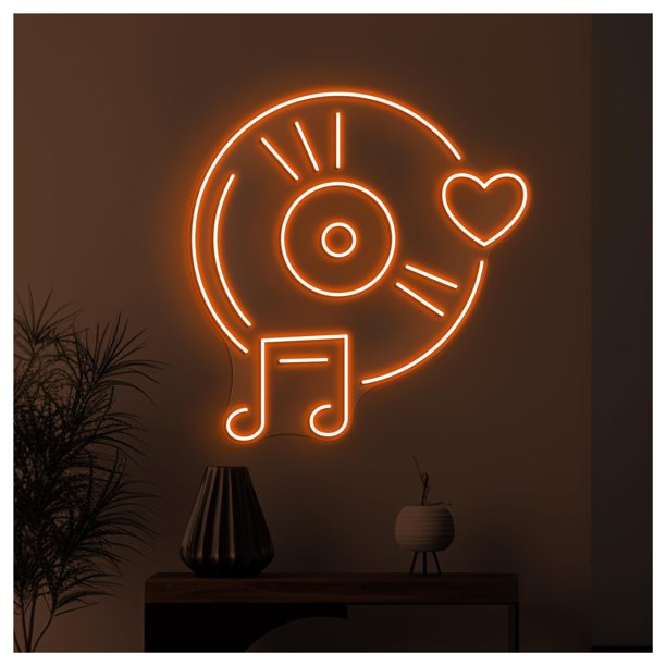 Letrero De Neón LED Con Diseño Disco Música, Vinilo Para Pared, Corazón Musical, Luz Para Habitación, Escaparate, Entrada Comercial 50cm