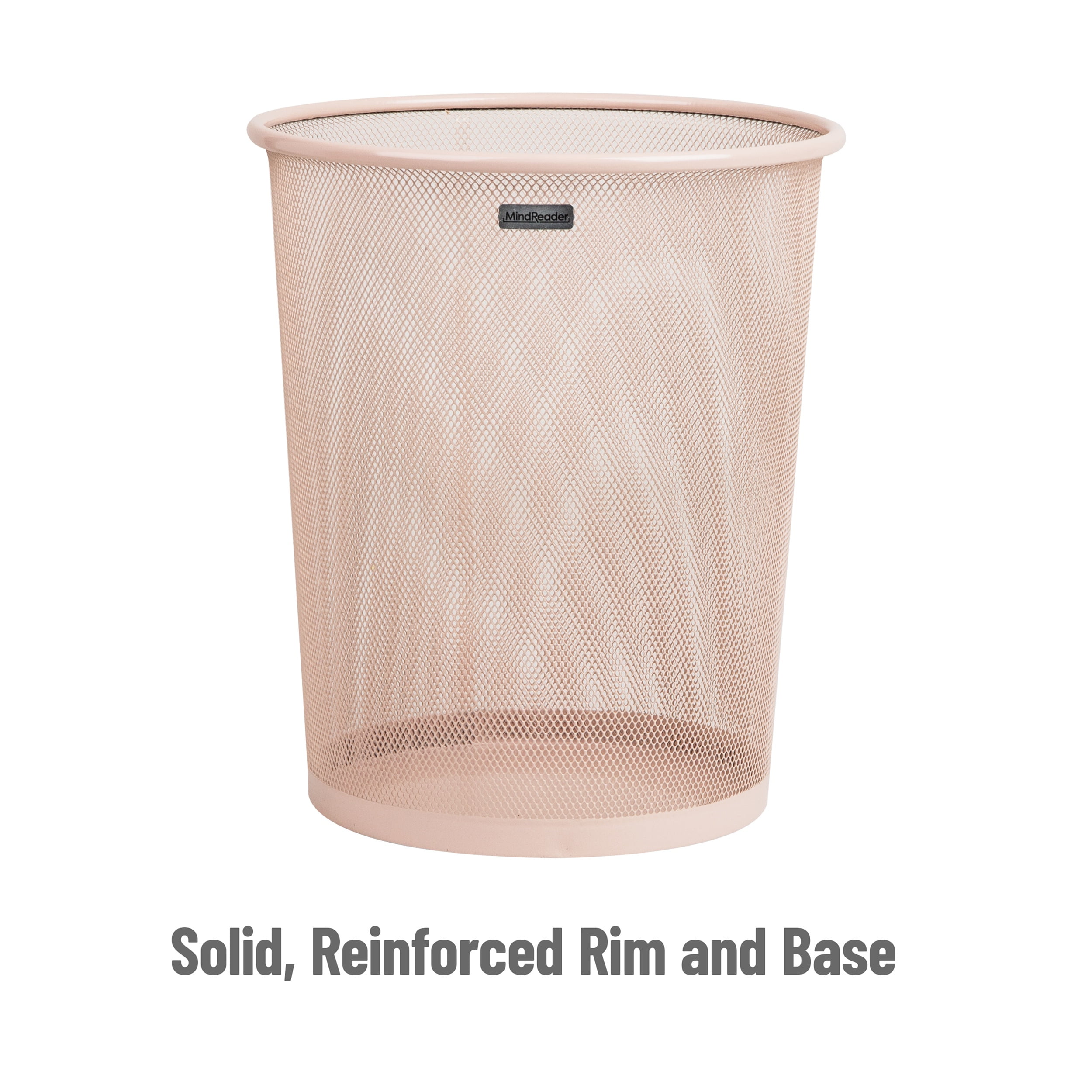 Mind Reader Mesh Trash Can, 16.65L (4.4 gal), Waste Paper Basket, Round, Office, Metal, Pink