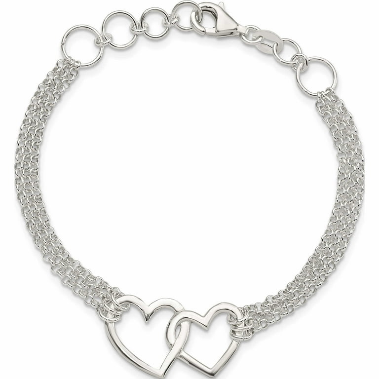 ブレスレット Pounding Heart Bracelet Sterling Silver Polished 3-Strand With .5In. Ext. Heart