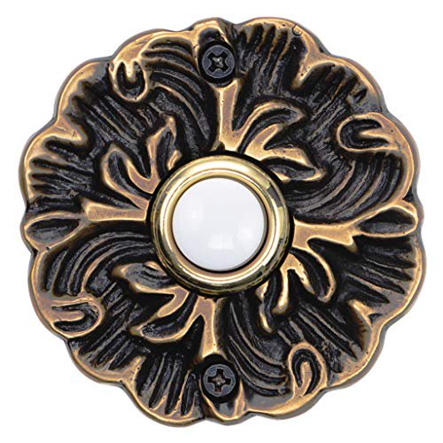 Waterwood Sonnette de Porte en Laiton Massif Maya en Finition Antique - Bouton-Poussoir Câblé et Éclairé à Partir de Matériaux Recyclés Respectueux de l'Environnement