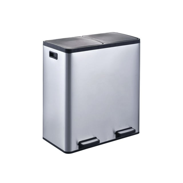 Poubelle double Step N’ Sort 70L pour déchets et recyclage – Poubelle de cuisine extra large à 2 compartiments (2 x 35L), pédale mains libres, couvercle à fermeture douce, bacs intérieurs amovibles