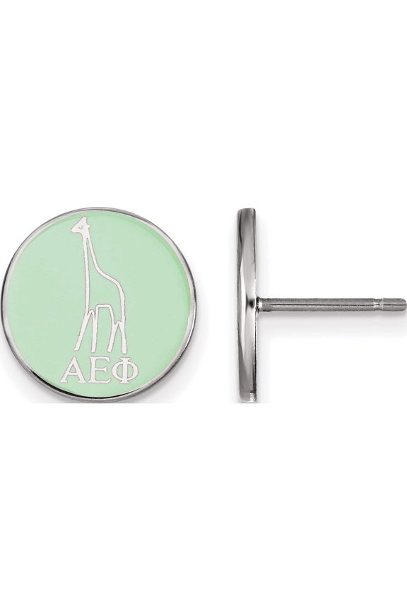 Sterling Silver S. Rh-Plated Logoart Alpha Epsilon Phi Enameled Post Earrings (12 X 12) Made In United States ss046aep