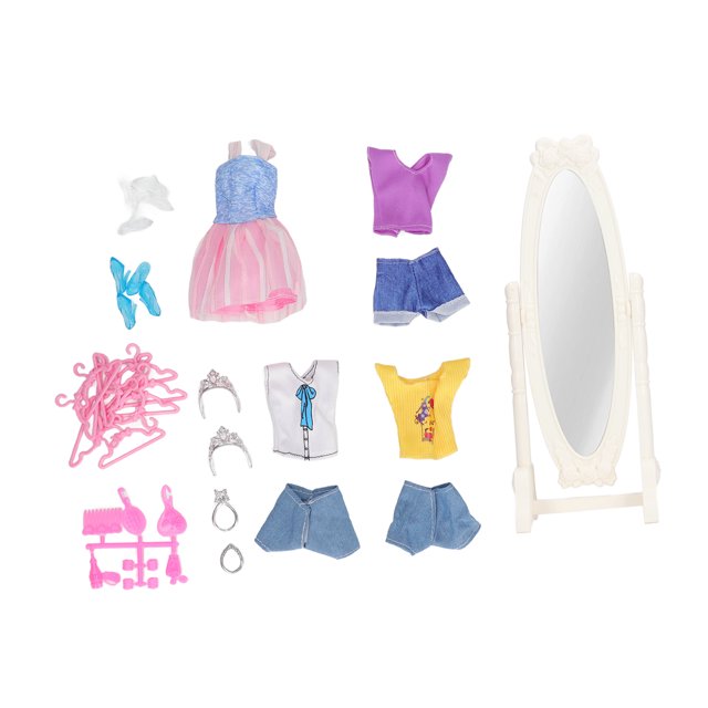 Conjunto de ropa para muñecas a escala 1:12, accesorios de espejo de corona en miniatura, Kit de vestir para niñas