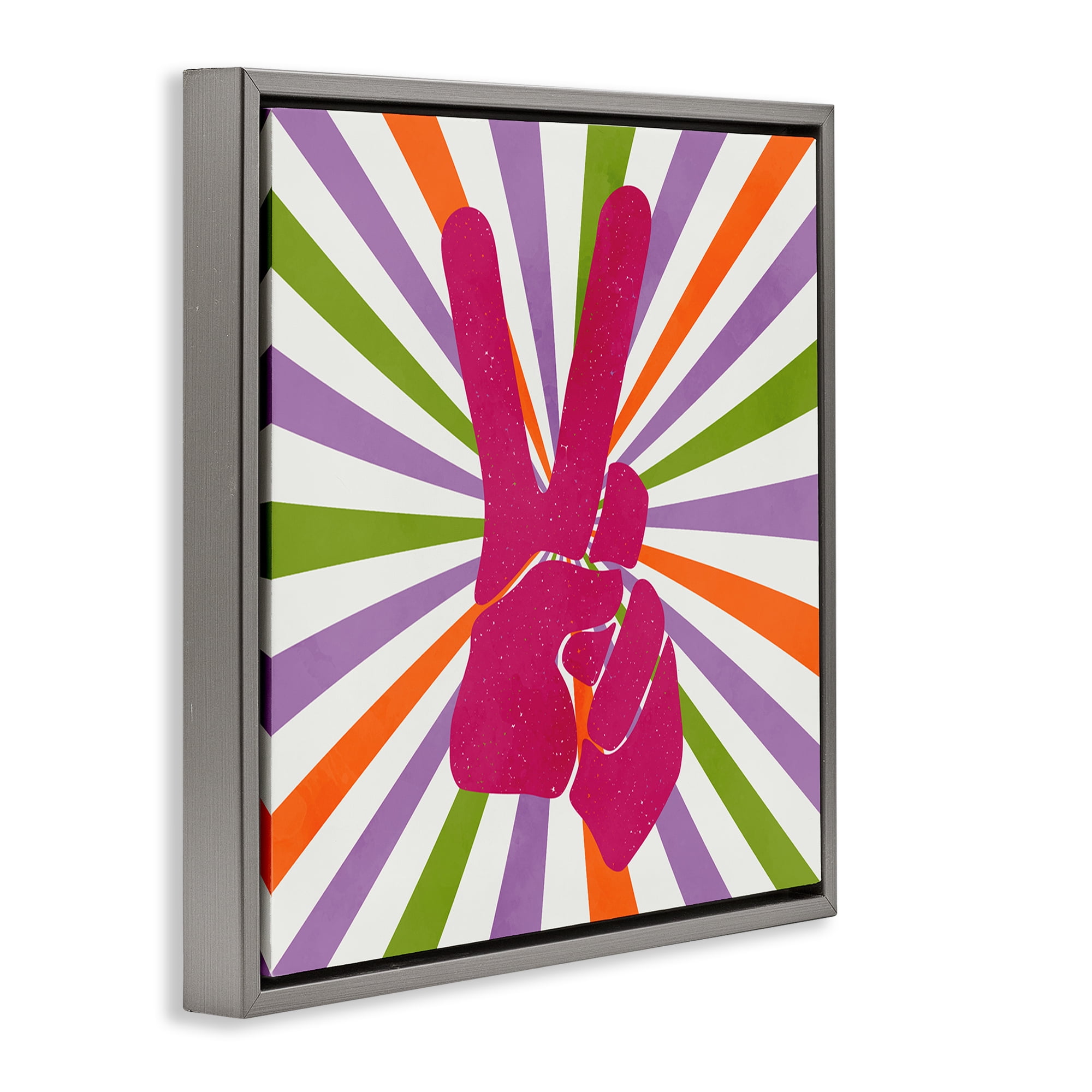 Stupell Industries Peace Sign on Stripes Abstract Painting Gray Floater Framed Canvas Art Print Wall Art, 18 x 18