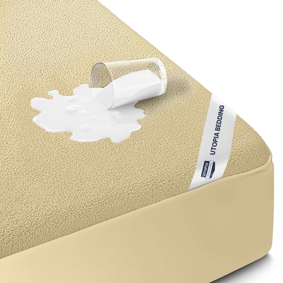 King Size Mattress Protector Waterproof, Premium 200 GSM Terry Mattress Cover, Soft & Breathable Bed Cover, Fitted Sheet Style Stretchable Deep Pockets 17" by Utopia Bedding (Beige)