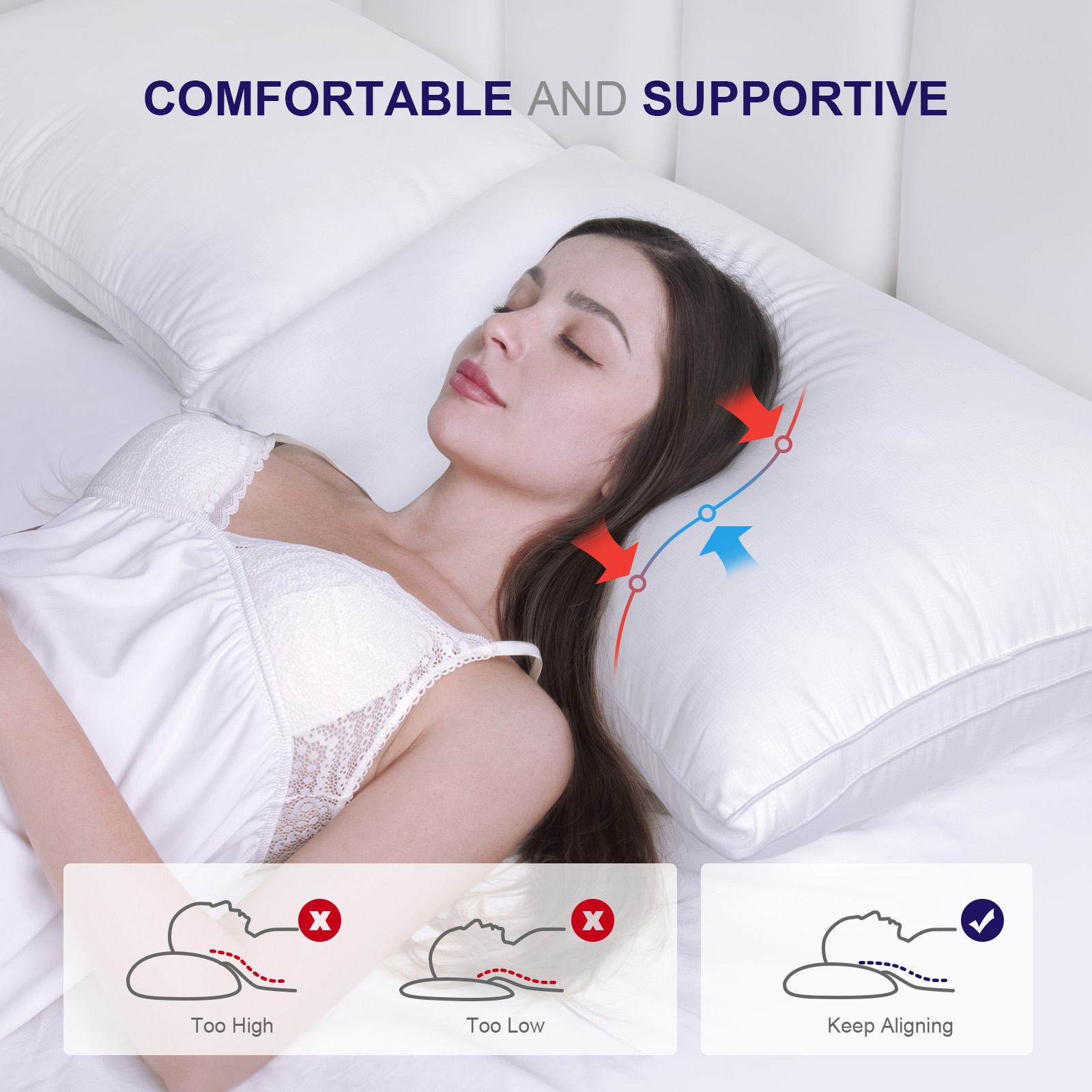 SORMAG 2-Pack Queen Bed Pillows, Down Alternative, White photo 3