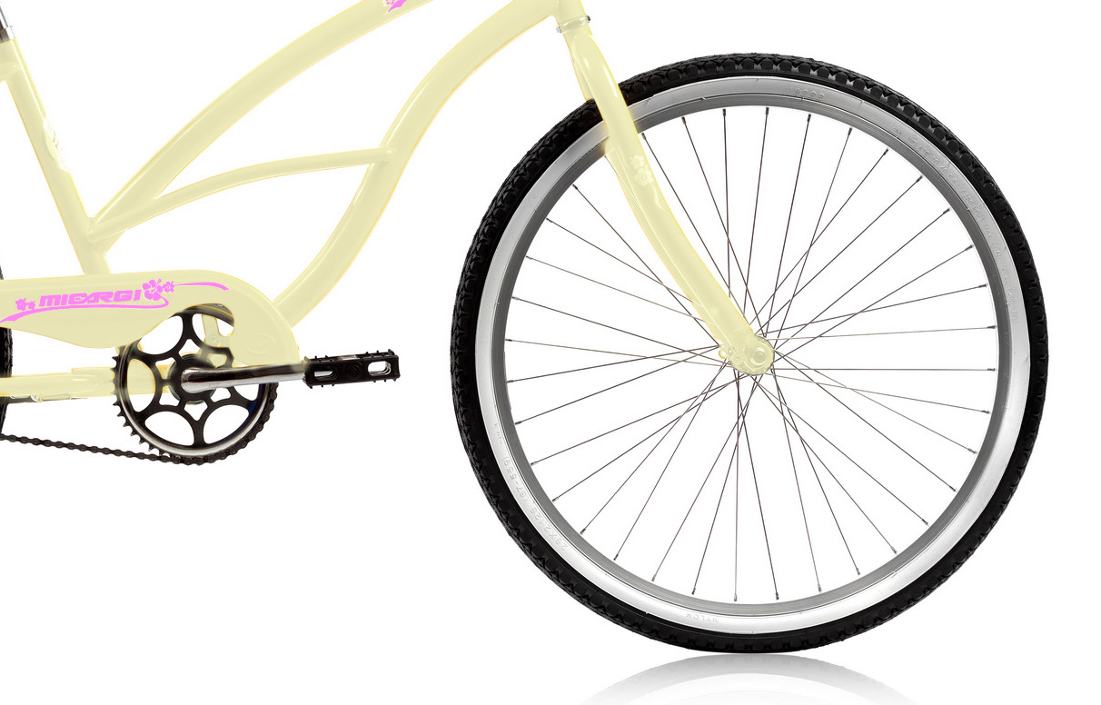 WonderWheels 26" Beach Cruiser Coaster Brake Single Speed Stainless Steel Spokes One Piece Crank Alloy Rims 36H - Vanilla