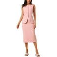thumbnail image 2 of Women's Summer 2 Piece Suit Skirt Set Business Work Set Button Down Sleeveless Vest Blazer and Pencil Skirt L Dusty Pink, 2 of 6