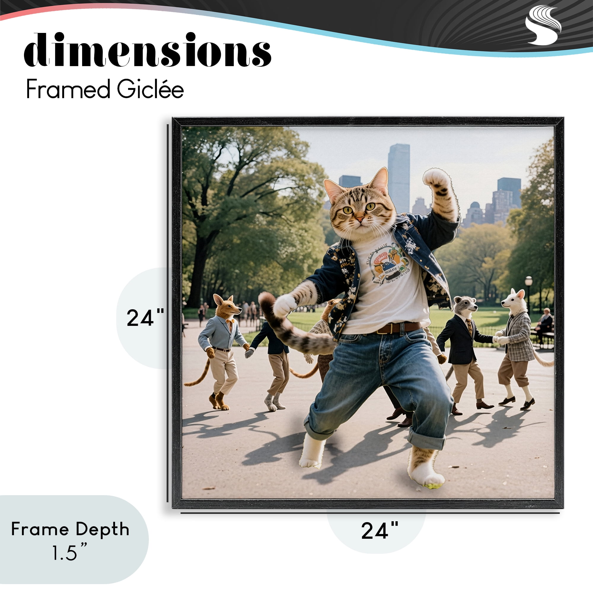 Stupell Industries Stylish Cat Dancing in Park Black Framed Giclee Art, design by CAD Designs