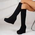 thumbnail image 6 of Women Round Toe Slip on Platform Wedge High Heel Knee High Tall Boots Comfort Stretch Footwear Autumn Winter Fashion Warm Shoes Black 9.5(43), 6 of 9