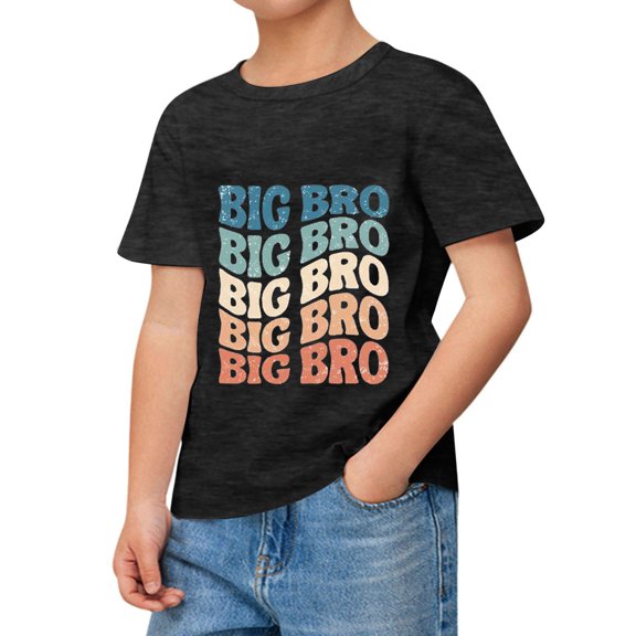 Daznico Girls Casual Big Bro Letter Print Round Neck Short Sleeved T Shirt Top,6-7 Years