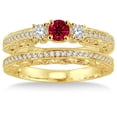 thumbnail image 2 of 2 Carat Ruby & Diamond Antique Milgrain Bridal set on 10k Yellow Gold, 2 of 3
