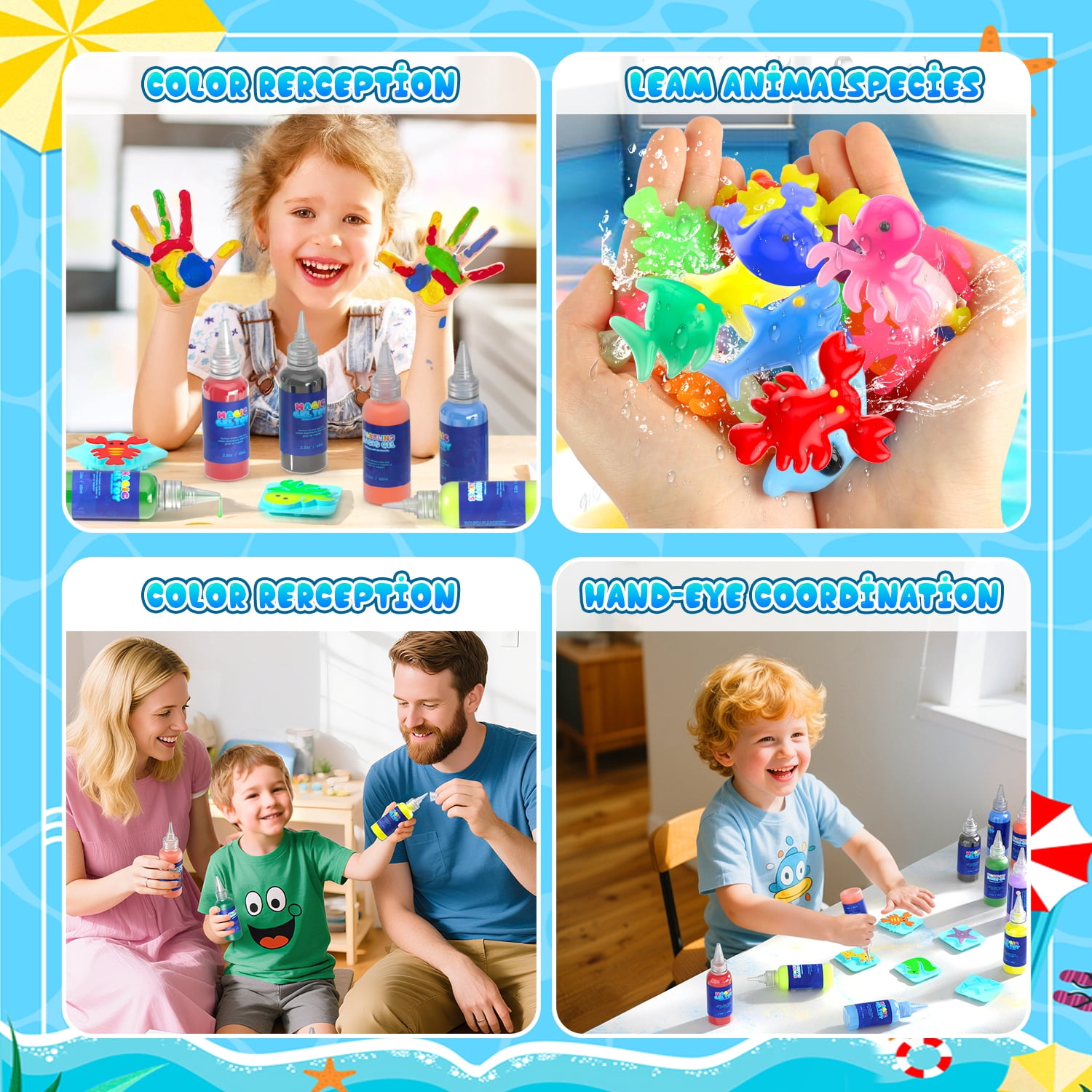 Beefunni Magic Fairy Water Elf Toy for Kids, Creative Water Gel Kit with 10 Color Magic Gels & 8 Molds, Kids Art Ceaft Set, Birthday Gift for Kids (Ocean)