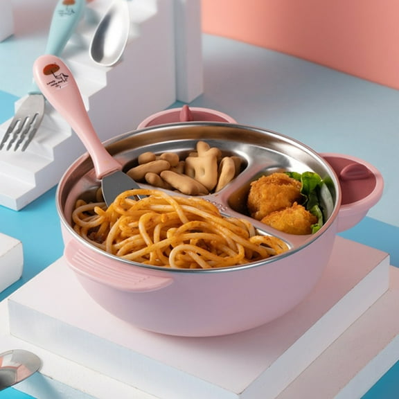 ELAYARD 1 Set of Toddler Dinnerware Pink Stainless Steel for Independent Eating Training