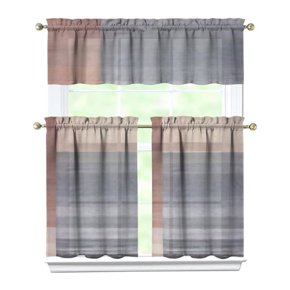 Gray Abstract Oil Painting Kitchen Curtain Valance 3 Piece Set for Kitchen Curtains and Valance Set Short Curtain Sink Window Decor 36 Inch Small Window Treatment Tier 27.5x36 Length