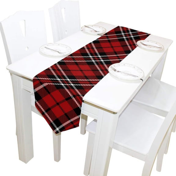 SKYSONIC Rectangle Cloth Table Runner Red Tartan Plaid Table Cover 13x70in for Wedding Birthday Holiday