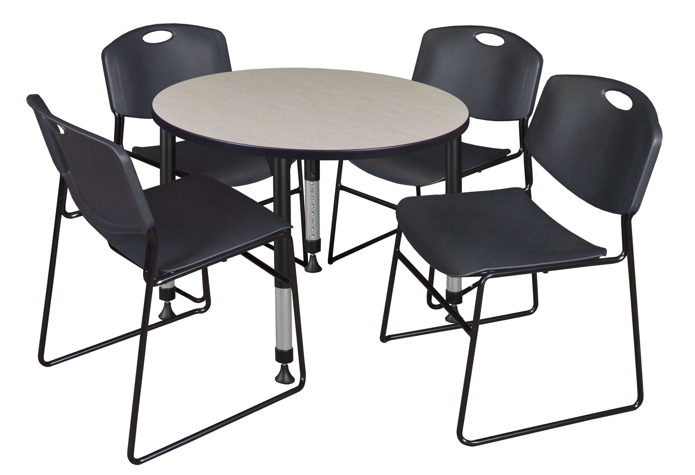 Kee 36" Round Height Adjustable Classroom Table Maple & 4 Zeng Stack Chairs Black Walmart