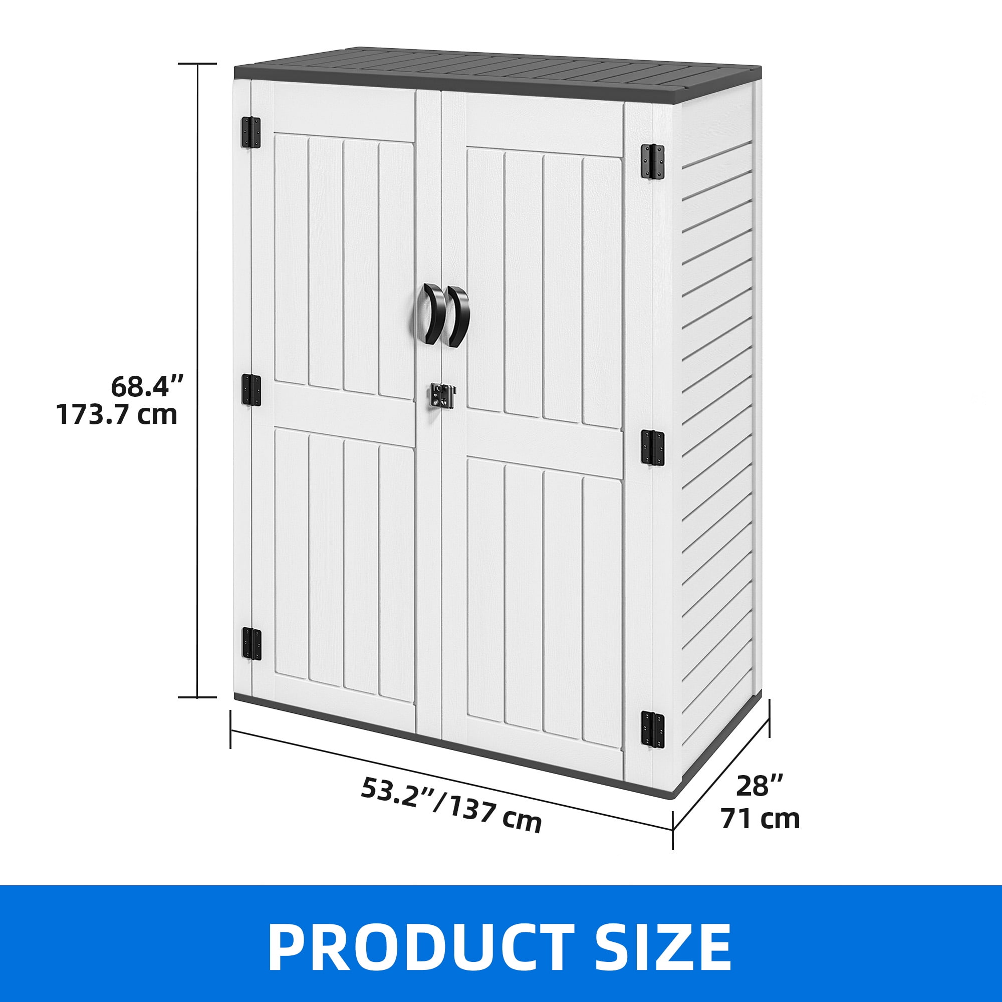 Dextrus Tall Outdoor Storage Shed, Vertical Lockable Tool Storage Resin Shed for Garden, Garage, Patio, No Shelves Included, Off-White