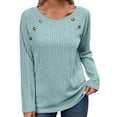thumbnail image 1 of lcziwo Womens Blouses Trendy Ribbed Knit Button Sweaters Loose Fit Long Sleeve Crewneck Pullover 2024 Fall Solid Color Basic Tee Shirts Sales Today Clearance Green,L, 1 of 4