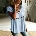 thumbnail image 4 of Paiwinds Women's V-Neck Short Sleeve Button Down Shirt Casual Loose Fit Blouse Soft Polyester Solid Color Summer Top, 4 of 9