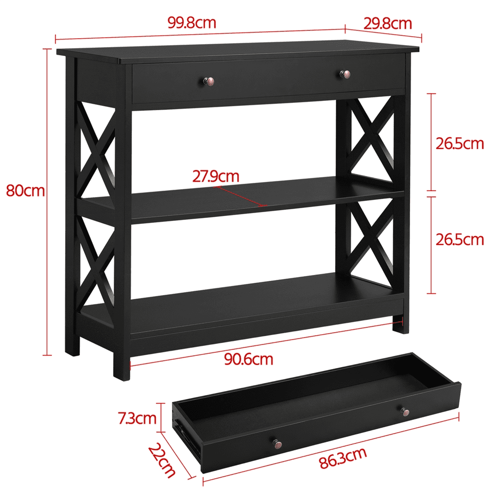 FullFurnique Versatile Entryway Table with 1 Drawer and 2 Open Shelves, Black
