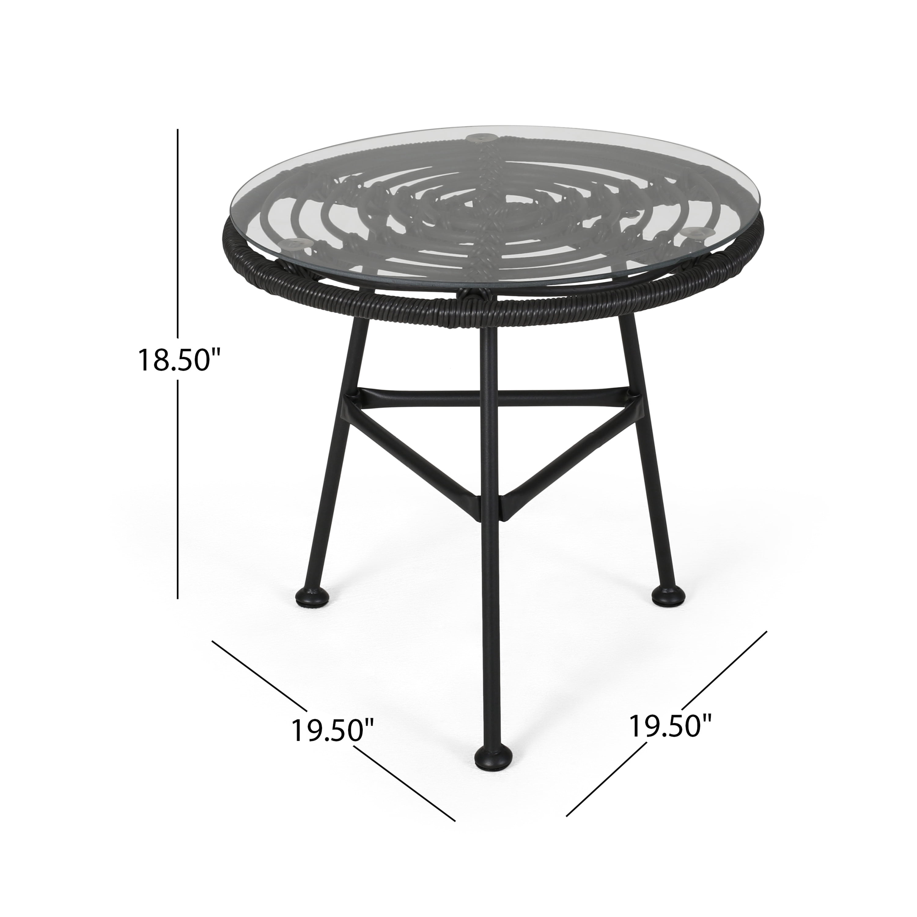 Euroco Modern Round Outdoor Side Table, Rattan Woven Top with Tempered Glass, Steel Frame