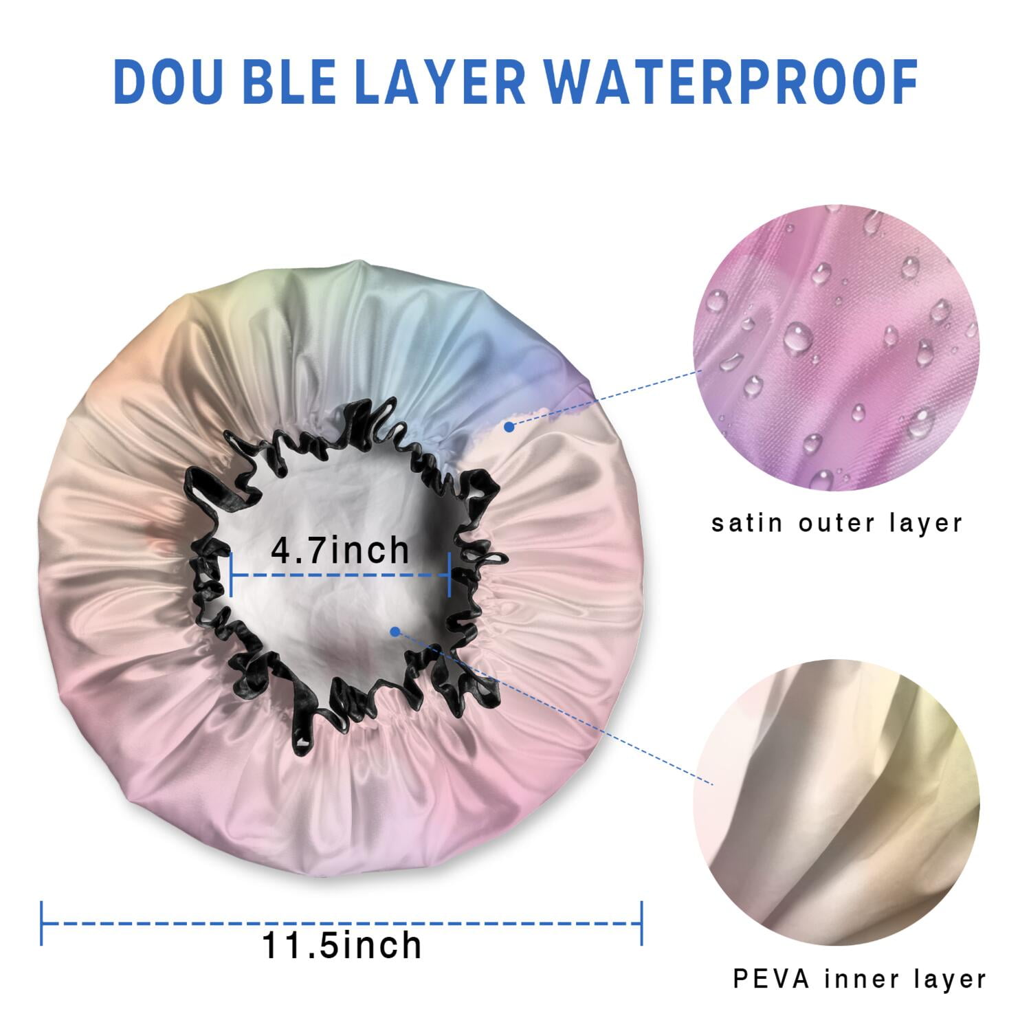 Shower Caps,Pastel Rainbow Clouds Waterproof Shower Cap for Women 4 Pieces,Double Reusable Hair Cover for Shower PEVA Elastic Stretch Hem