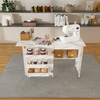 Gymax Folding Sewing Craft Table with Storage, Wheels, Portable