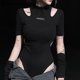 thumbnail image 3 of Body gótico calado para mujer, estilo académico oscuro, liso, ajustado, con cuello redondo, estilo hip hop, estilo grunge, estilo hada, negro, 3 of 5
