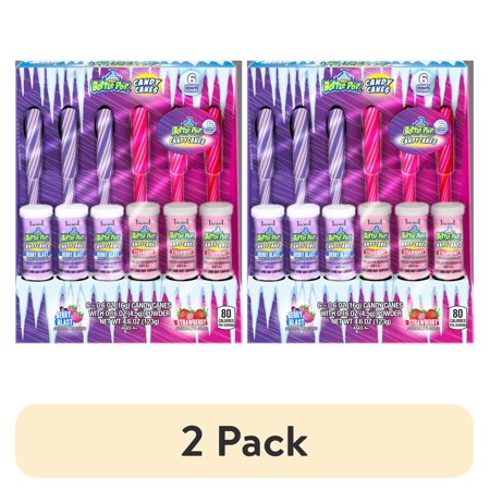 (2 pack) Baby Bottle Pop Christmas Candy Canes with Candy Cane Dipping Powder, Assorted Flavors, 6 Count