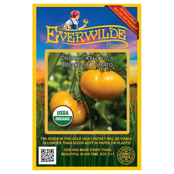 Everwilde Farms - 25 Organic Kelloggs Breakfast Heirloom Tomato Seeds - Gold Vault Jumbo Bulk Seed Packet