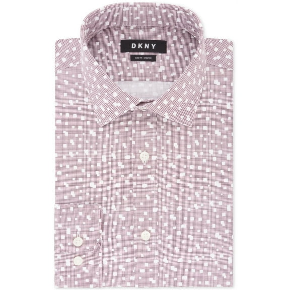 DKNY Mens Wrinkle-Resistant Button Up Dress Shirt, Red, 15" Neck 34"-35" Sleeve