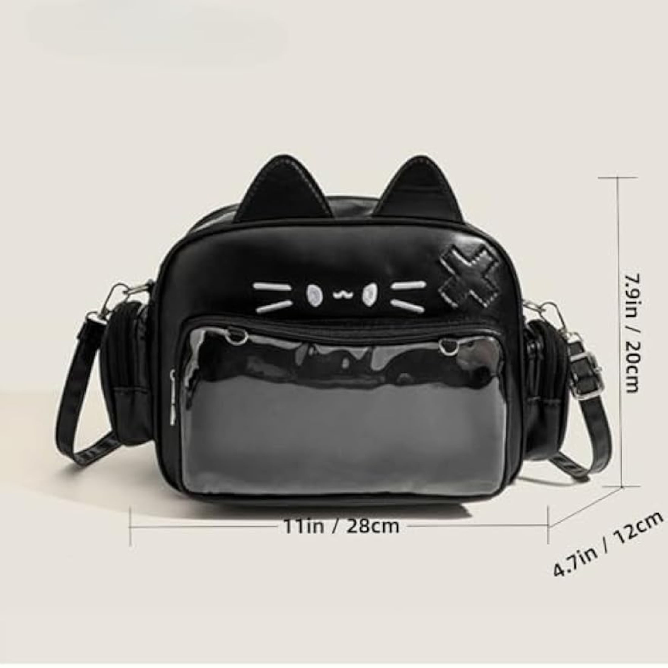 Cat Ita Bag with Clear Pin Window, Cute Anime Backpack, Pin Display Backpack, Kawaii Japanese PU Leather Y2k Aesthetic Shoulder Crossbody Bag