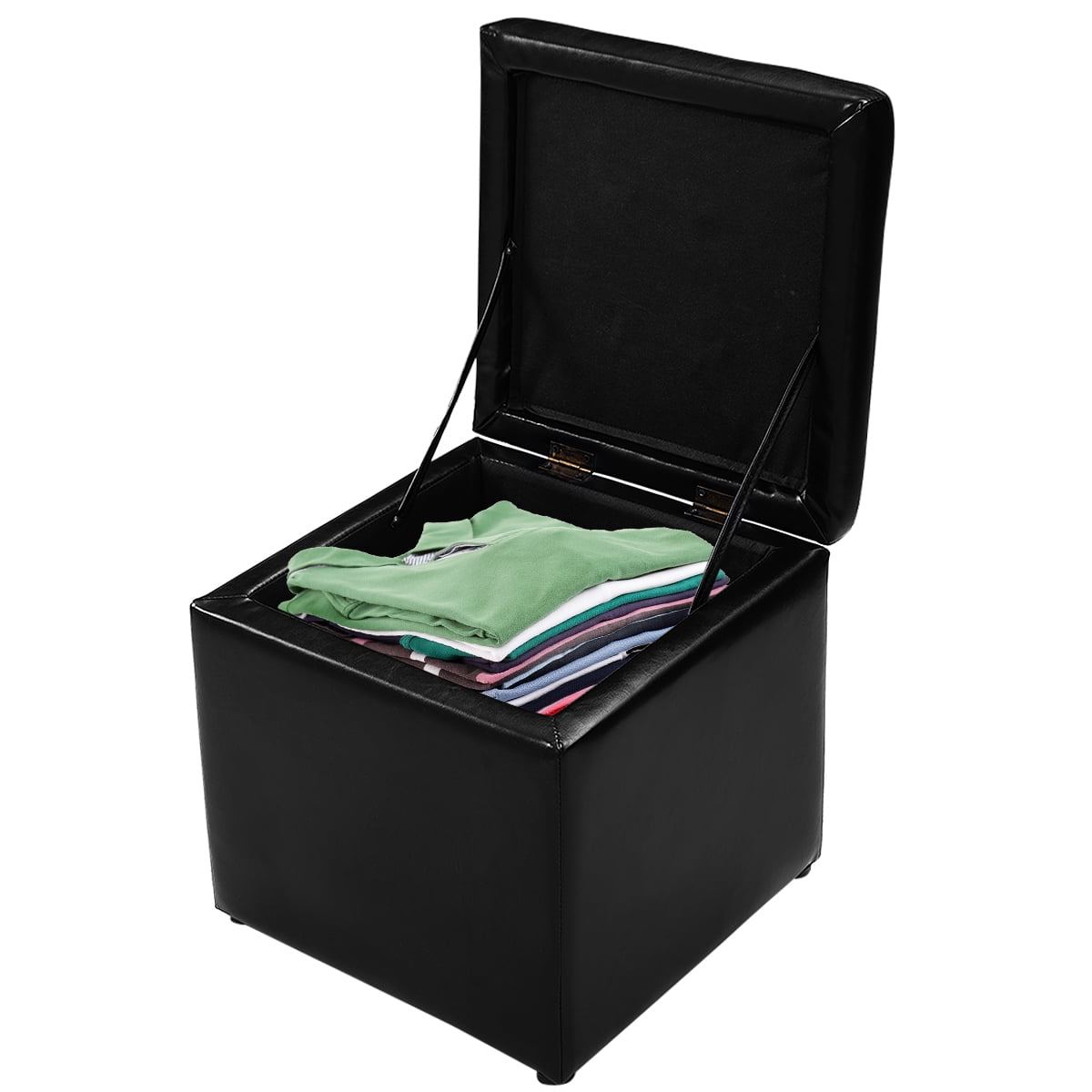 Topbuy 16''Cube Ottoman Storage Box  Pouffe Seat Footstools with Hinge Top Black