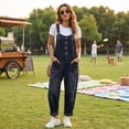 thumbnail image 5 of Textilo Womens Denim Bib Overall Wide Leg Button Front Jumpsuits with Pockets Adjustable Straps Sleeveless Romper Vintage Loose Casual Y2k Baggy Outfits,Black M, 5 of 7