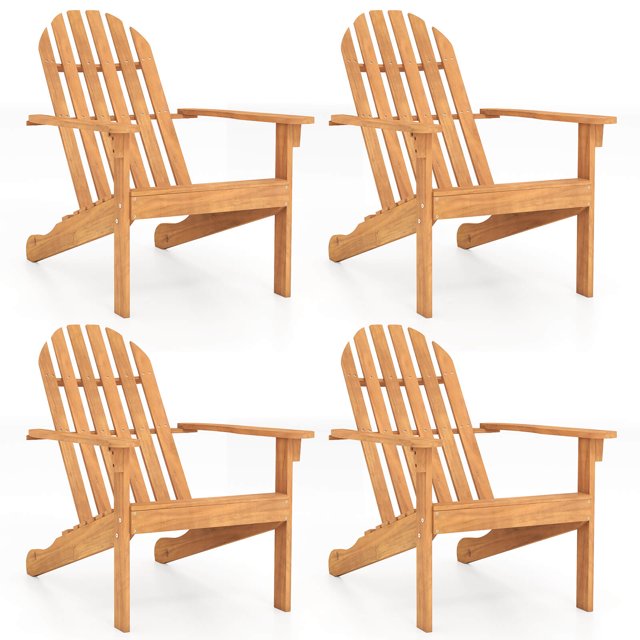 Costway 4 PCS Patio Adirondack Chair with Inclined Seat High Backrest for Porch Backyard