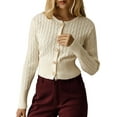 thumbnail image 3 of Women Elegant Round Neck Long Sleeve Button Down Cropped Knitted Cardigan Fall Slim Fit Sweaters Tops White M, 3 of 8