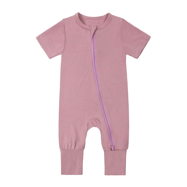Plebaso Combinaison à Manches Courtes pour Tout-Petits Filles Garçons Été Couleur Unie Douce avec Fermeture Éclair