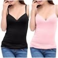 thumbnail image 2 of QUINDOS Summer Womens Tank Tops 2 Pack with Built in Bras Removable Athletic Womens Camisoles MultiPack Sports V-Neck Spaghetti Strap Sleeveless Cami Tops Slim Fitted Solid Color Undershirts, 2 of 4