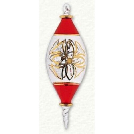 Red and Gold Etched Marquis Egyptian Glass Christmas Ornament Decoration