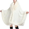 thumbnail image 5 of Hfyihgf Women's Oversizd Shawl Cardigan Batwing Sleeve Faux Fur Trim Cape Wool Winter Warm Cloak Poncho Coat White One Size, 5 of 8
