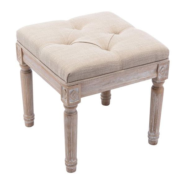 Tufted Rustic Upholstered Bench, Beige, 31.5 x 15.75 x 15.7 H
