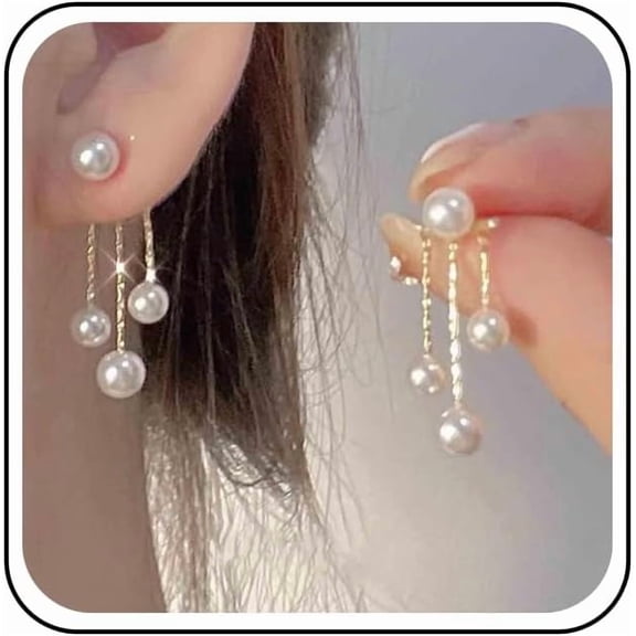 Vintage Pearl Ear Jacket Earrings Gold Pearl Tassel Earrings Multi Pearl Dangle Earrings White Pearl Jacket Stud Earrings Jewelry for Women